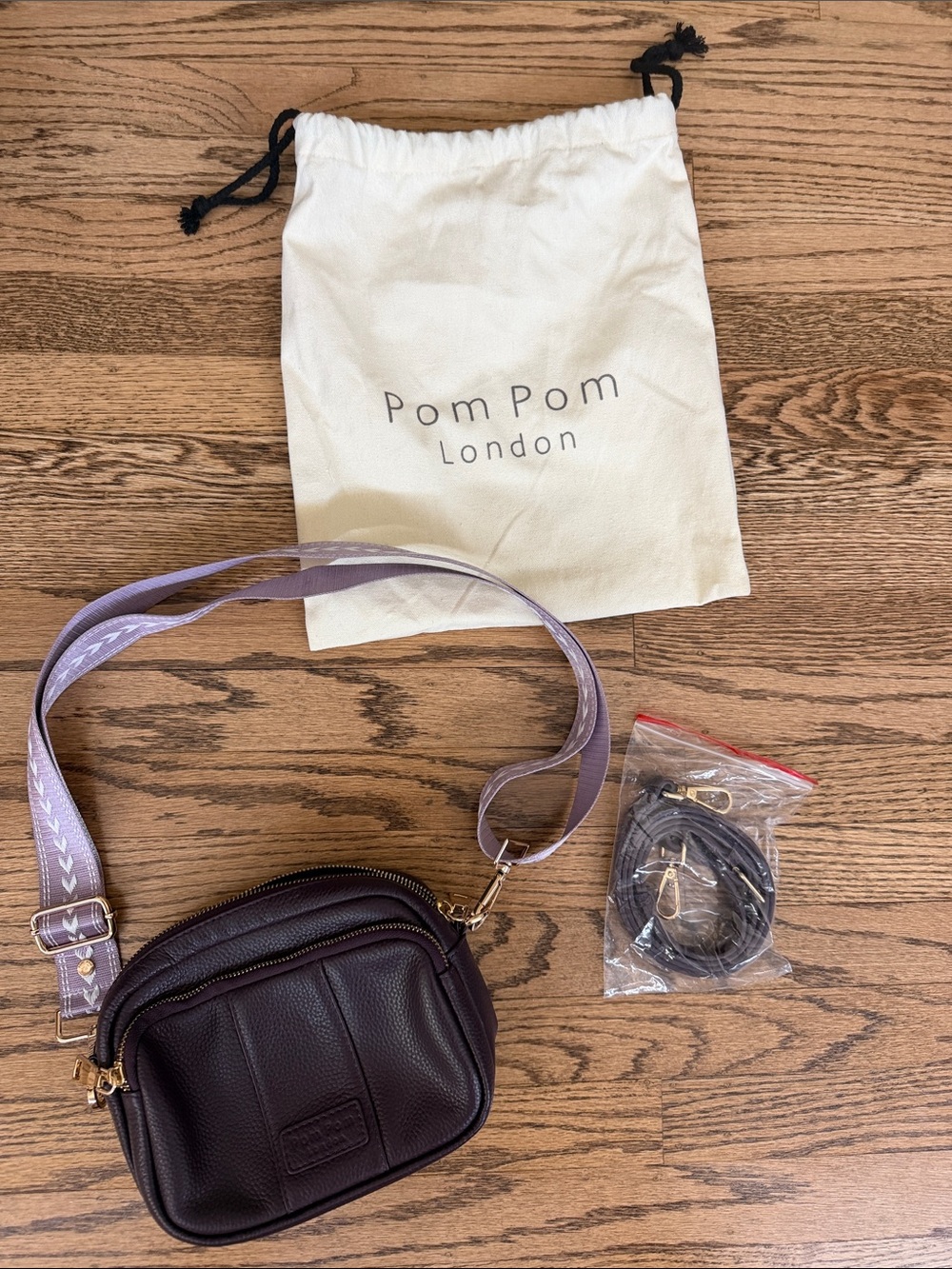 Pom Pom London Plum Leather Crossbody Bag Mini
